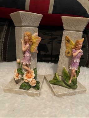 Fairy Floral Ceramic Candle Holders in Pink and Yellow - Brand Unknown
